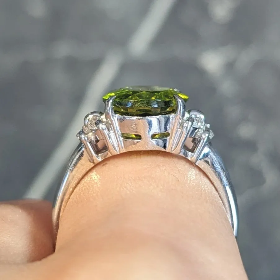 Contemporary 5.91 CTW Peridot Diamond Platinum Cluster Ring