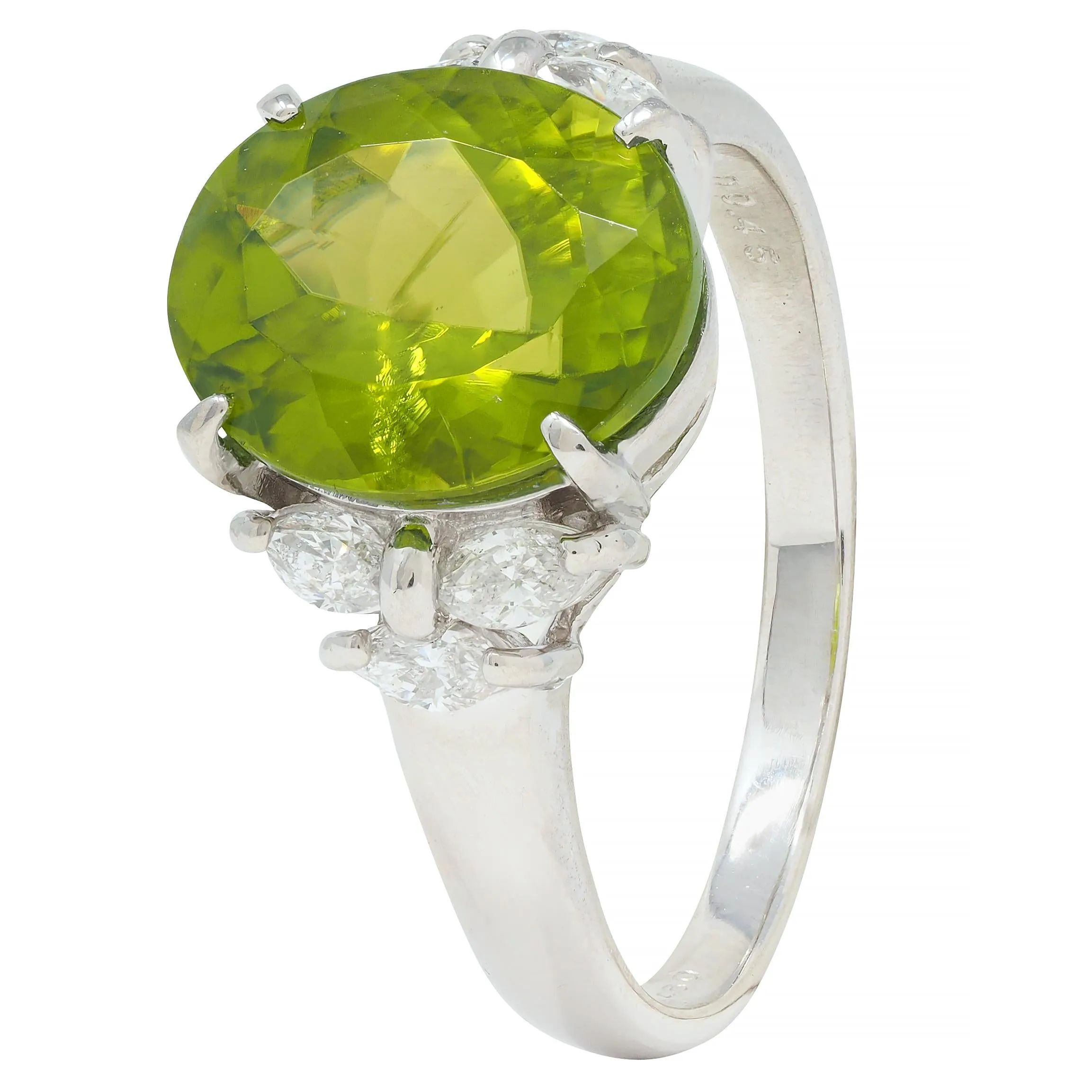 Contemporary 5.91 CTW Peridot Diamond Platinum Cluster Ring