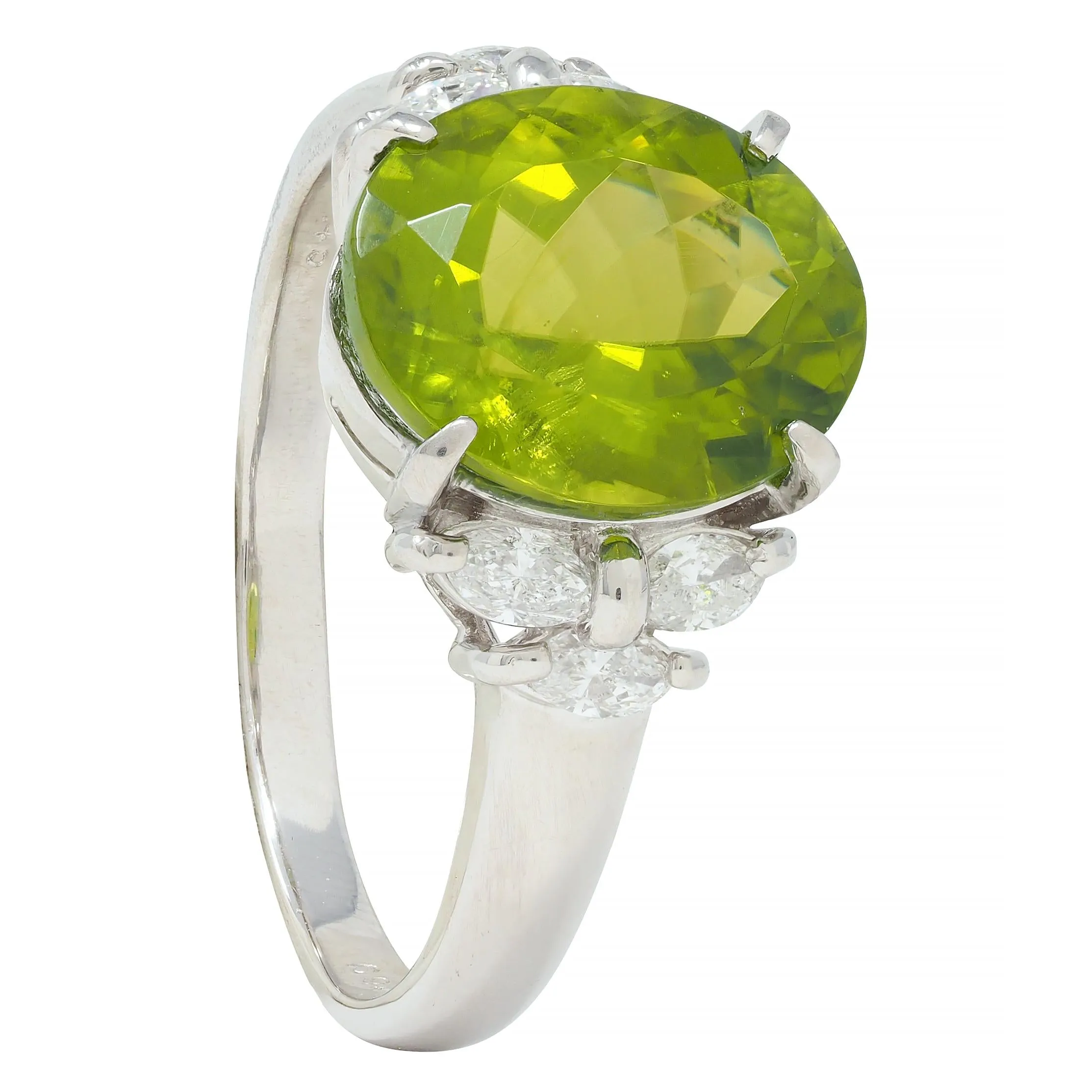 Contemporary 5.91 CTW Peridot Diamond Platinum Cluster Ring