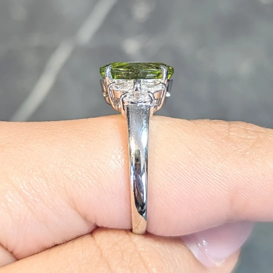 Contemporary 5.91 CTW Peridot Diamond Platinum Cluster Ring