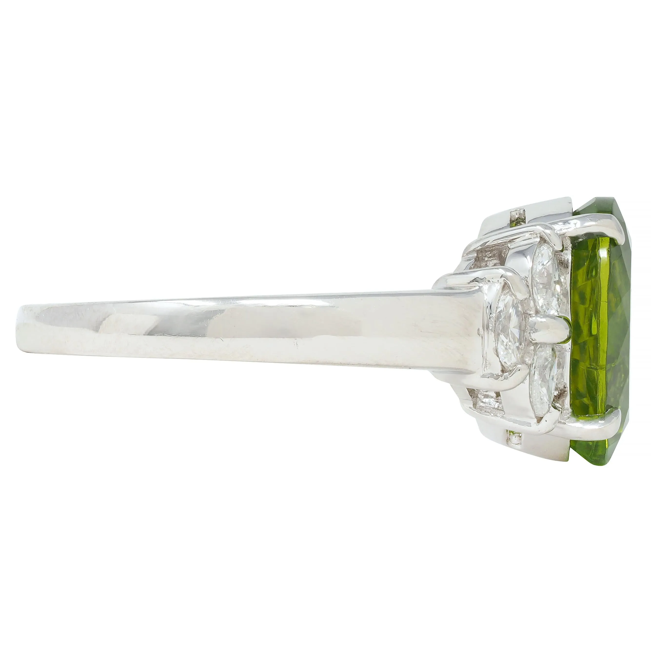 Contemporary 5.91 CTW Peridot Diamond Platinum Cluster Ring