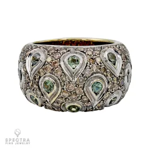 Contemporary Green Diamond Pave Cocktail Bombe Ring