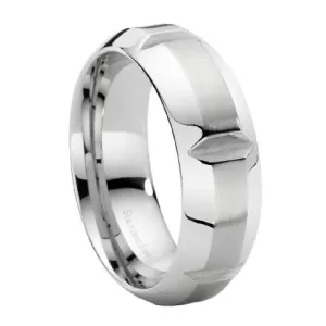 Contemporary Men's Stainless Steel Wedding Ring with Notches | 9mm