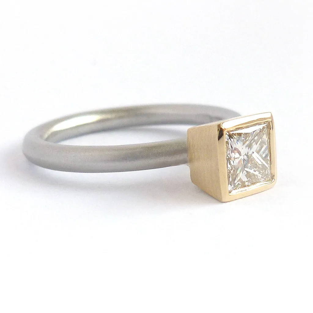 Contemporary platinum and diamond ring