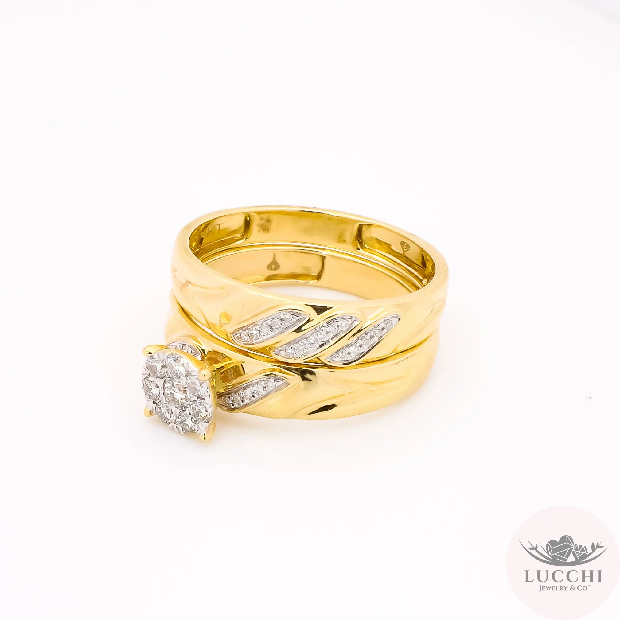 Couples Matching Set Wedding/Engagement Halo Ring - Diamond - 14k