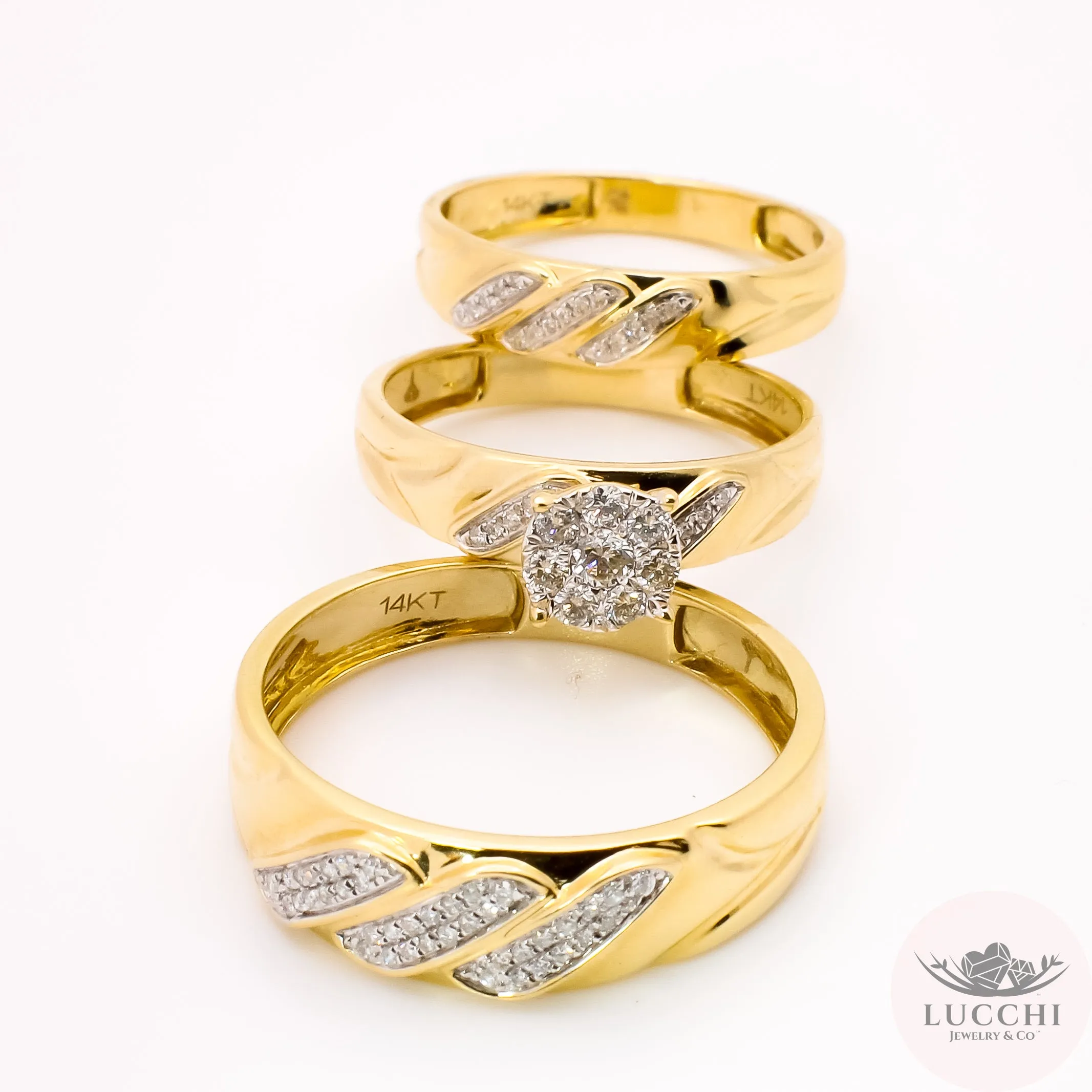Couples Matching Set Wedding/Engagement Halo Ring - Diamond - 14k