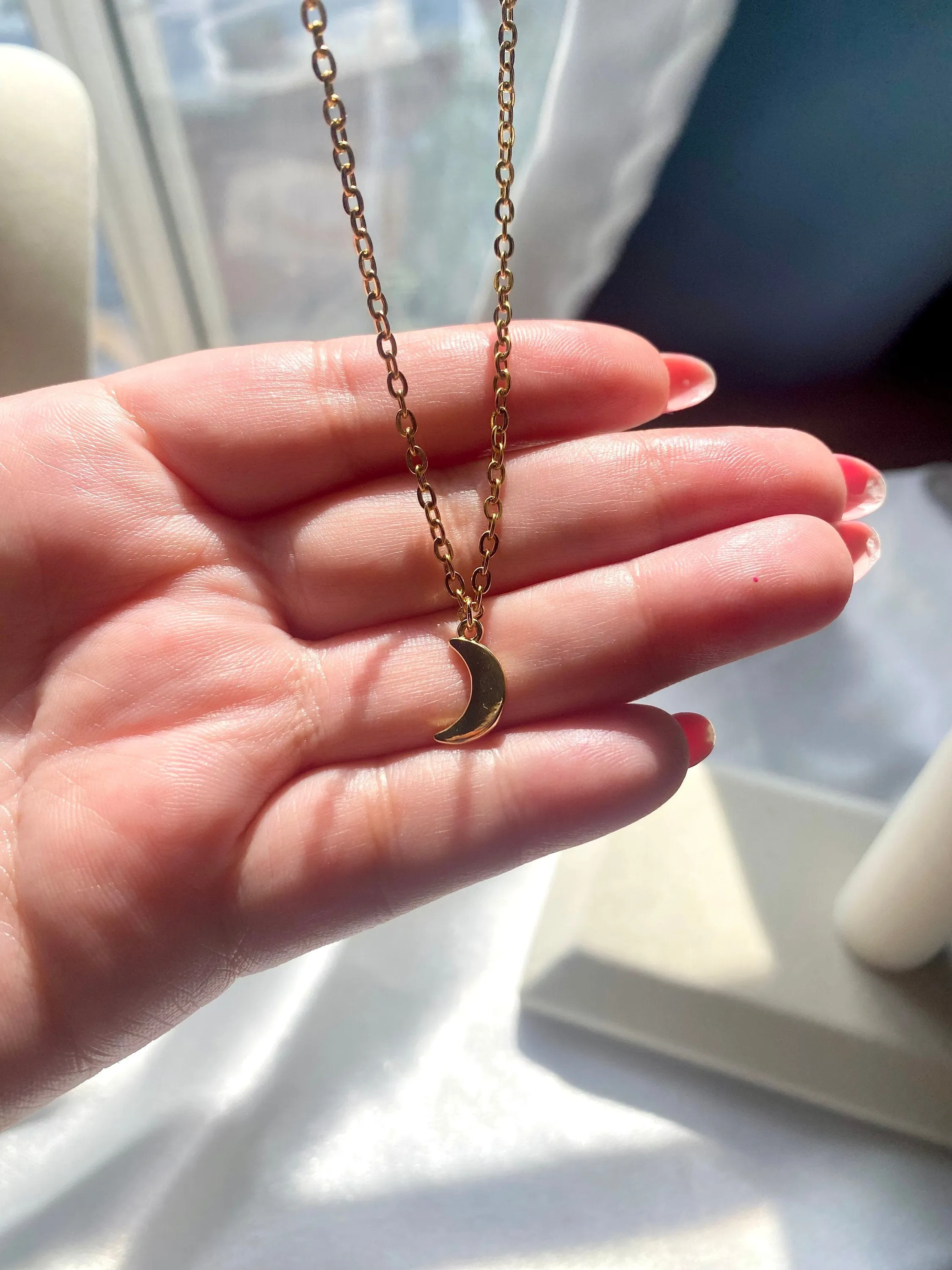Crescent Moon Pendant 18k Gold Plated Necklace