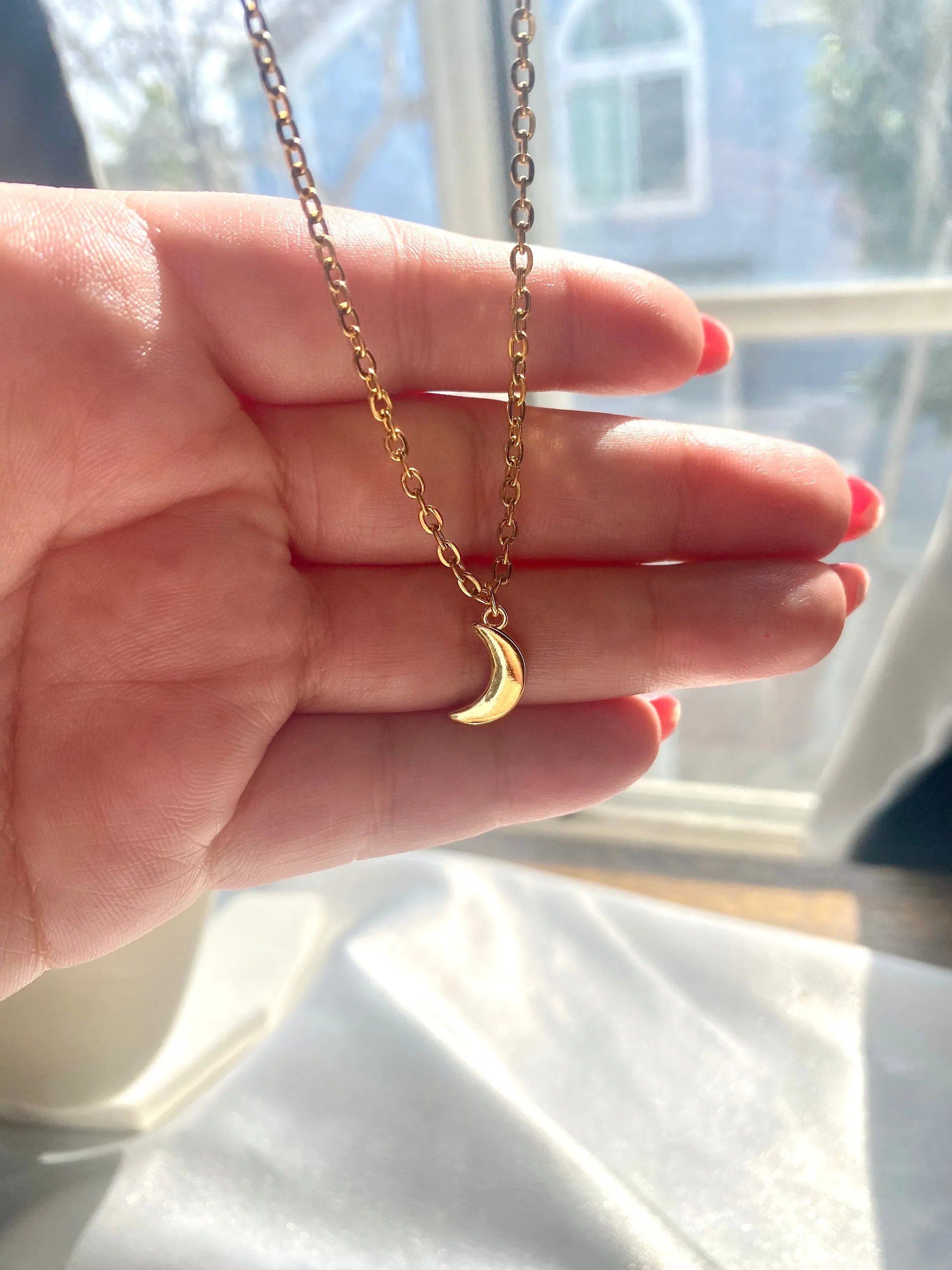 Crescent Moon Pendant 18k Gold Plated Necklace