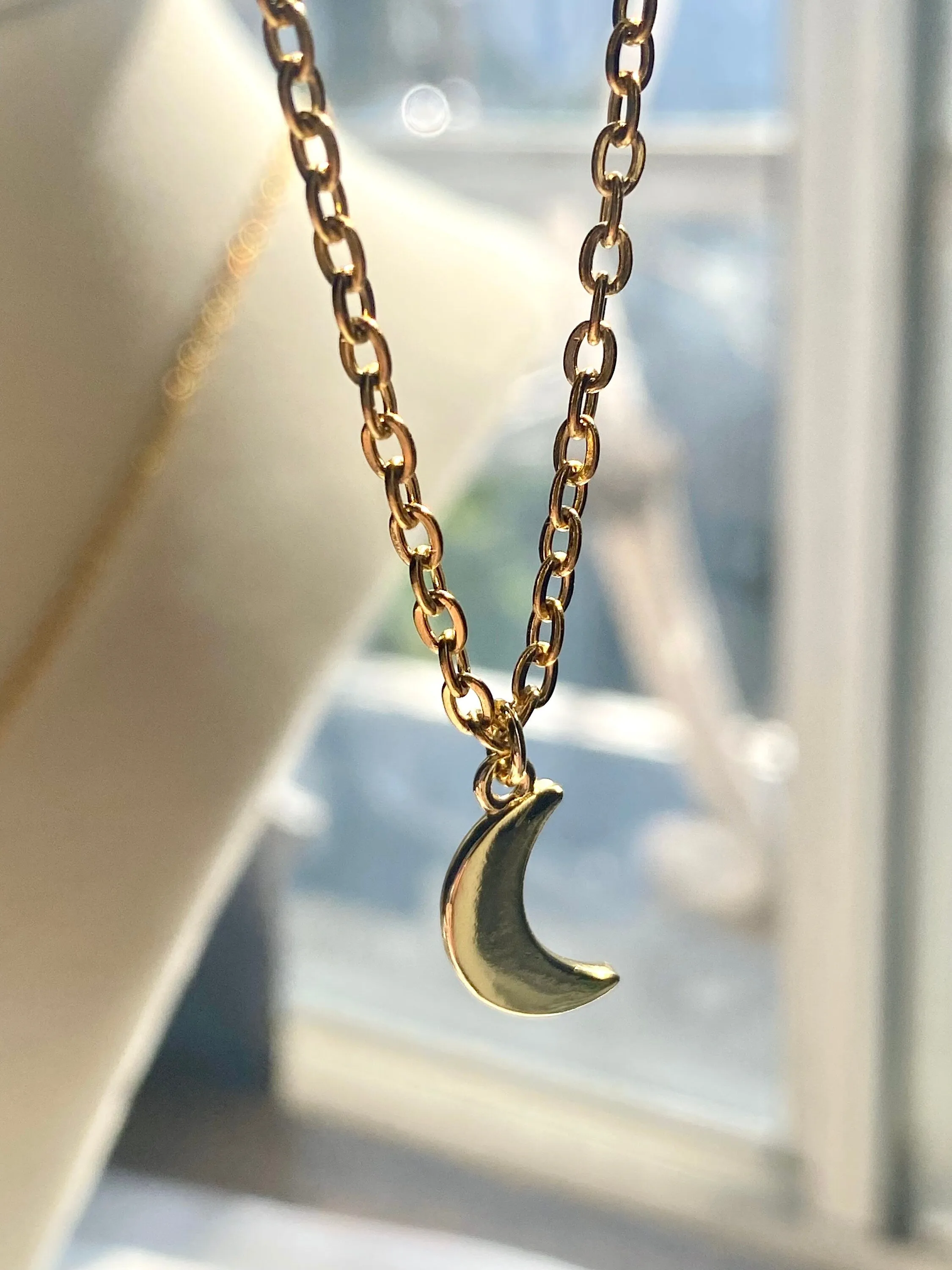 Crescent Moon Pendant 18k Gold Plated Necklace