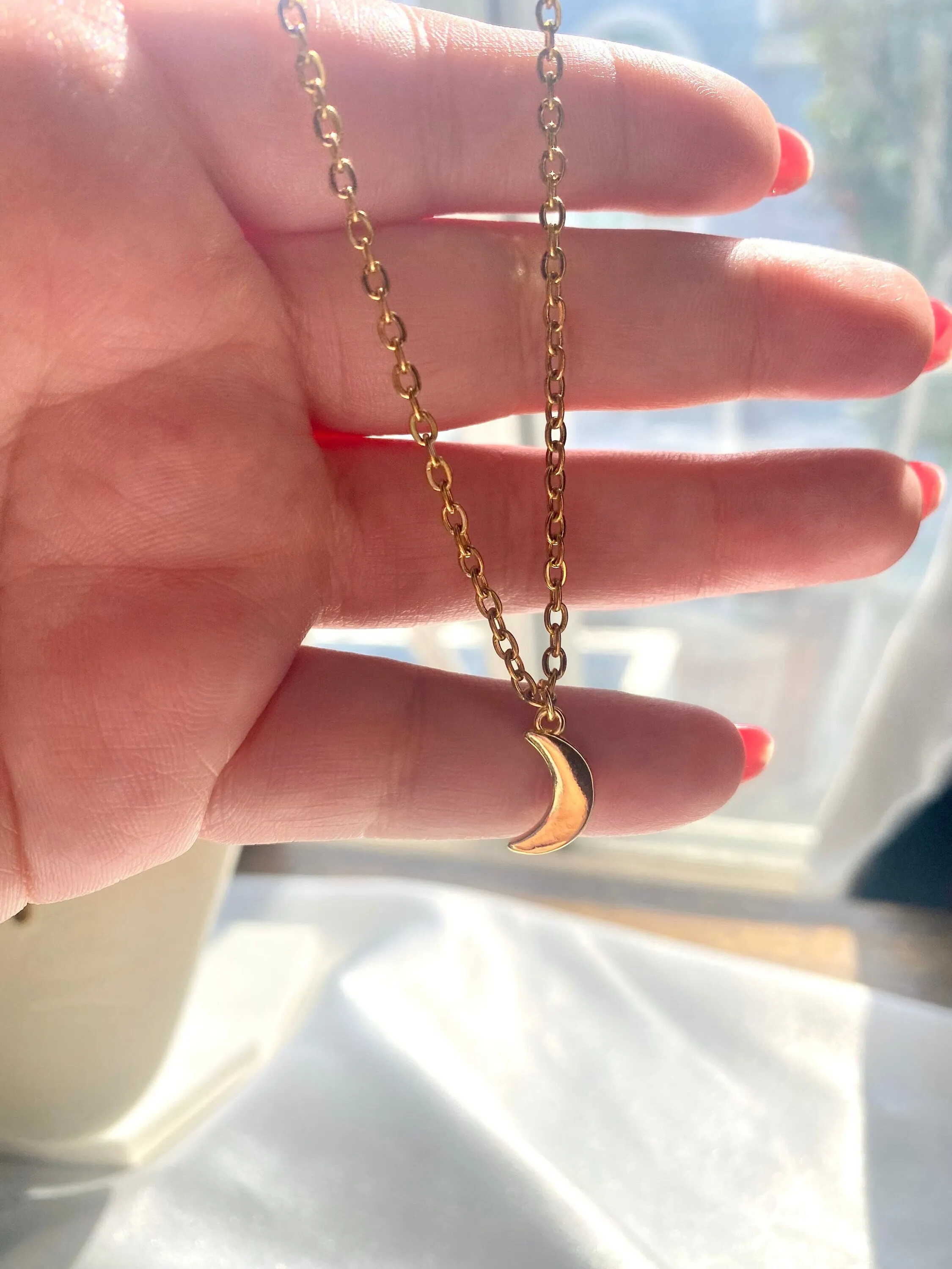 Crescent Moon Pendant 18k Gold Plated Necklace
