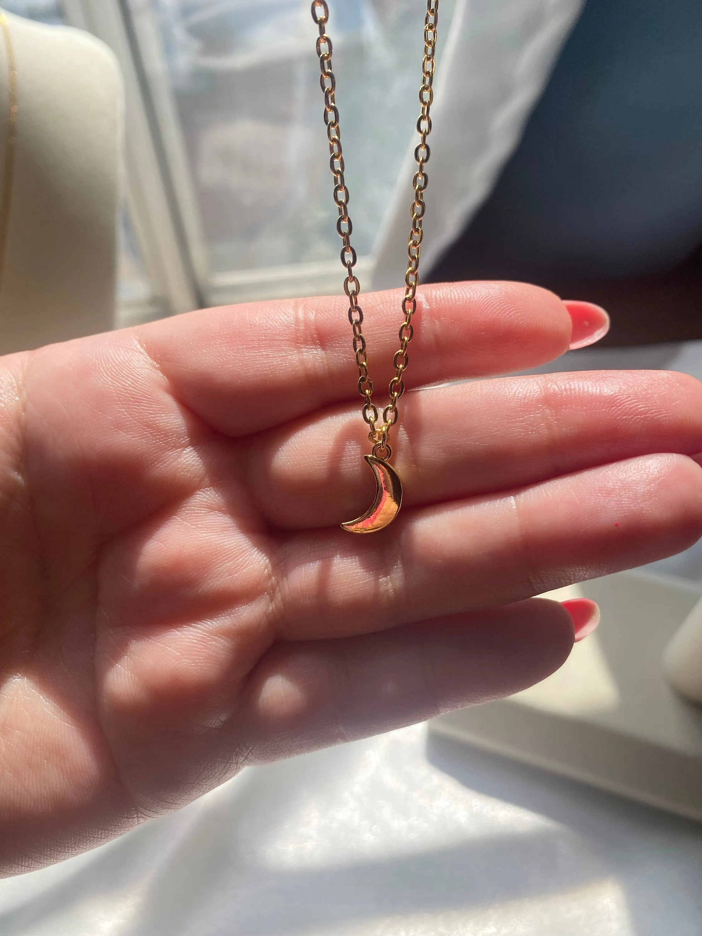 Crescent Moon Pendant 18k Gold Plated Necklace