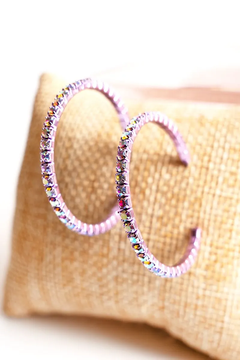 Crystal Avenue Carmen Violet Iridescent Crystal Goldtone Hoop Earrings