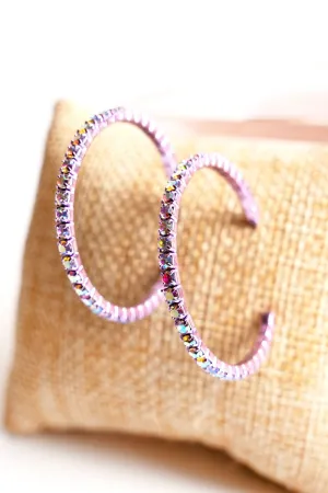 Crystal Avenue Carmen Violet Iridescent Crystal Goldtone Hoop Earrings