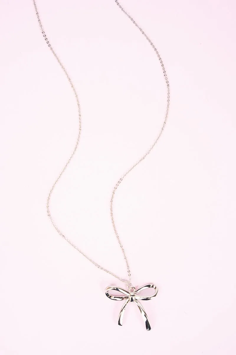 Crystal Avenue Silvertone Bow Necklace