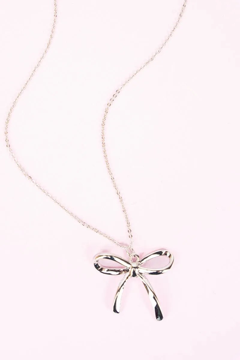 Crystal Avenue Silvertone Bow Necklace