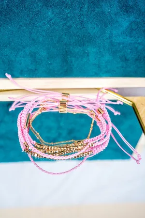 Crystal Avenue The Everly Light Rose & Goldtone Beaded Cord Bracelet Set