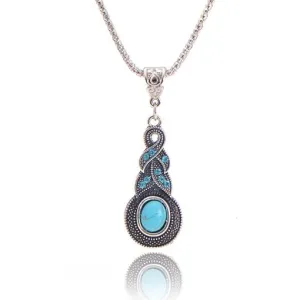 Crystal Tibetan Blue Stone Infinity Pendant Necklace