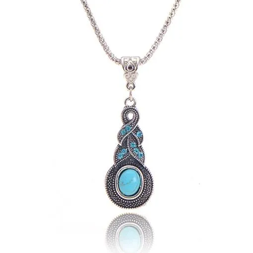 Crystal Tibetan Blue Stone Infinity Pendant Necklace