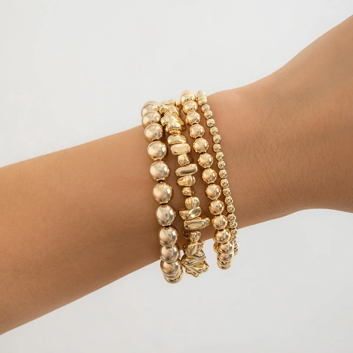 CSIYANJRY99 Silver Beaded Bracelets for Women Gold Stackable Stretch Bead Bracelet Set Beads Bracelet Stack Pack Hand Jewelry