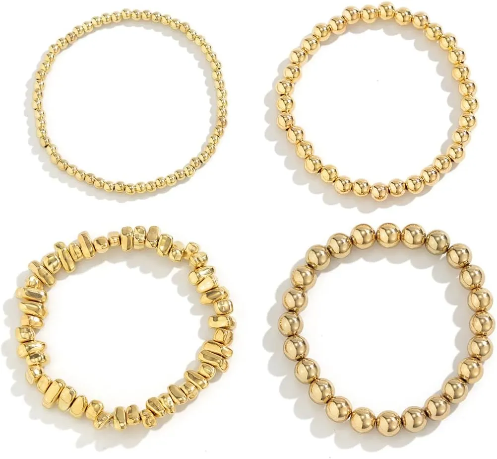 CSIYANJRY99 Silver Beaded Bracelets for Women Gold Stackable Stretch Bead Bracelet Set Beads Bracelet Stack Pack Hand Jewelry