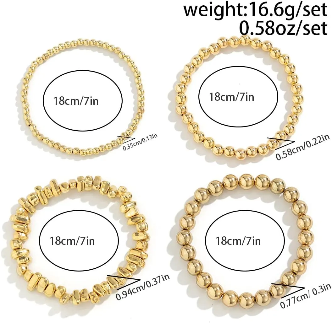 CSIYANJRY99 Silver Beaded Bracelets for Women Gold Stackable Stretch Bead Bracelet Set Beads Bracelet Stack Pack Hand Jewelry