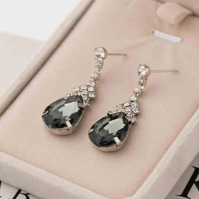 Cubic Zirconia Drop Earrings With Tiny CZ Luxury Bridal Party Earrings Rhodium Plated