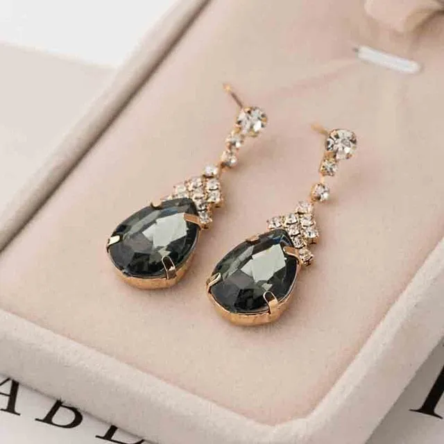 Cubic Zirconia Drop Earrings With Tiny CZ Luxury Bridal Party Earrings Rhodium Plated