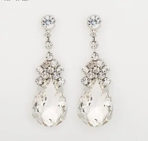 Cubic Zirconia Drop Earrings With Tiny CZ Luxury Bridal Party Earrings Rhodium Plated