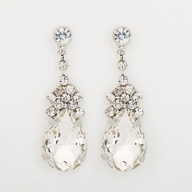 Cubic Zirconia Drop Earrings With Tiny CZ Luxury Bridal Party Earrings Rhodium Plated