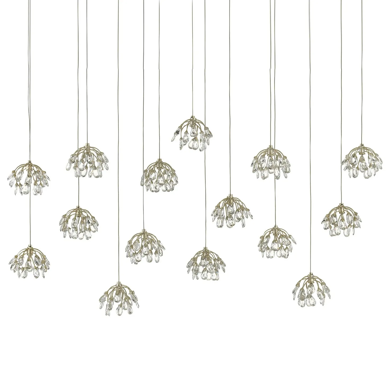 Currey & Co Crystal Bud Rectangular 15-Light Multi-Drop Pendant