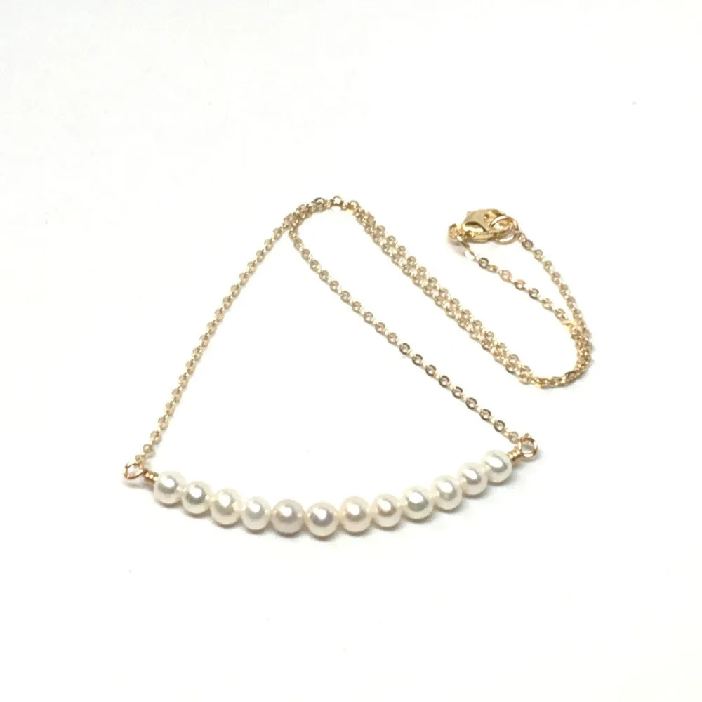 Dainty Pearl Gold Chain Necklace, Small Pearl Necklace