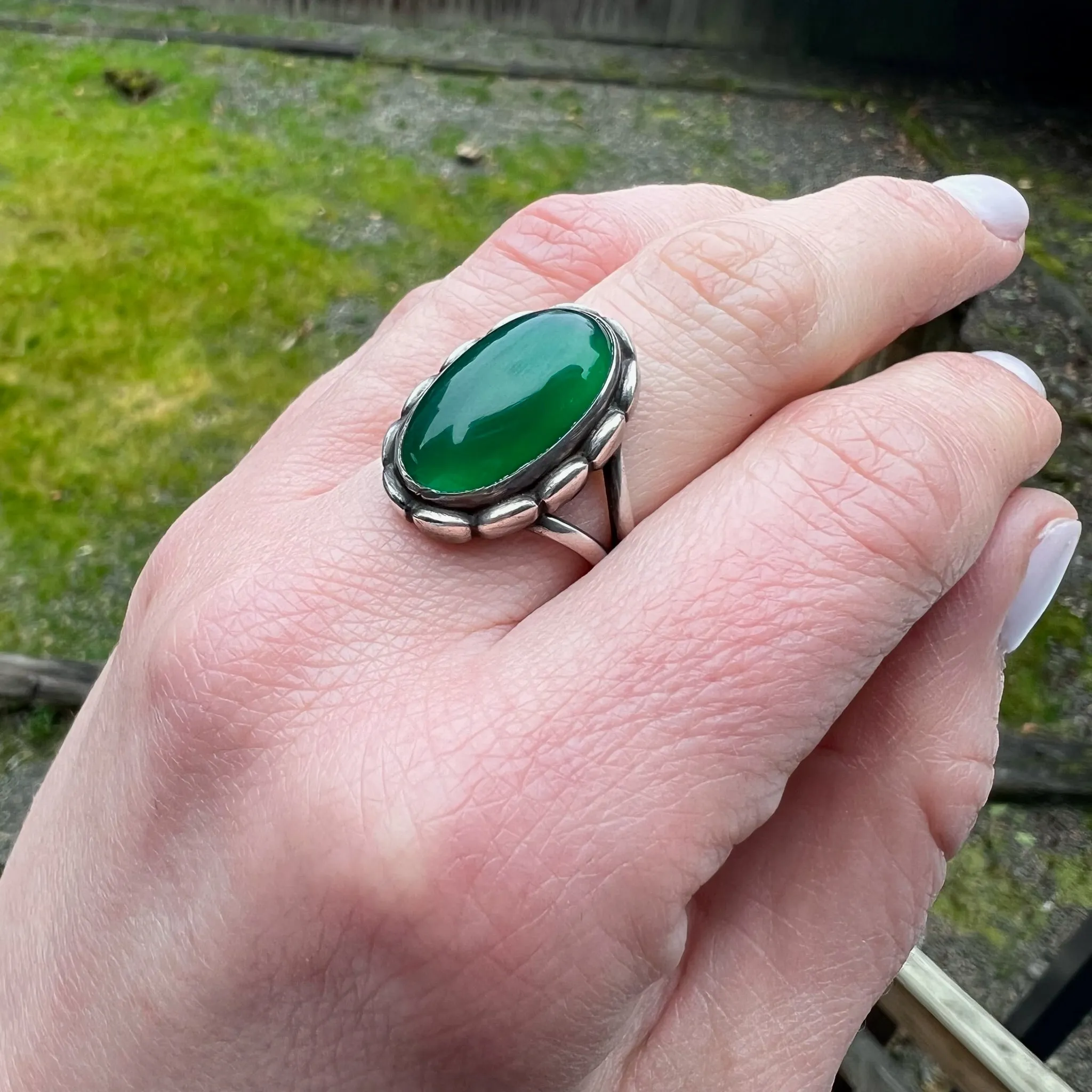 Danish Modern Chrysoprase Ring by Jensen