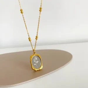 Design Sense Glass Mirror Rose Pendant Stainless Steel Gold Necklace For Woman‘s