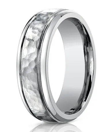 Designer Hammered Titanium Ring with Polished Edges | 7mm