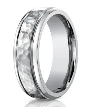Designer Hammered Titanium Ring with Polished Edges | 7mm