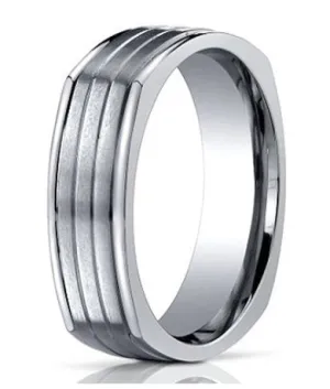 Designer Titanium 4-Sided Ring with Horizontal Grooves | 7mm