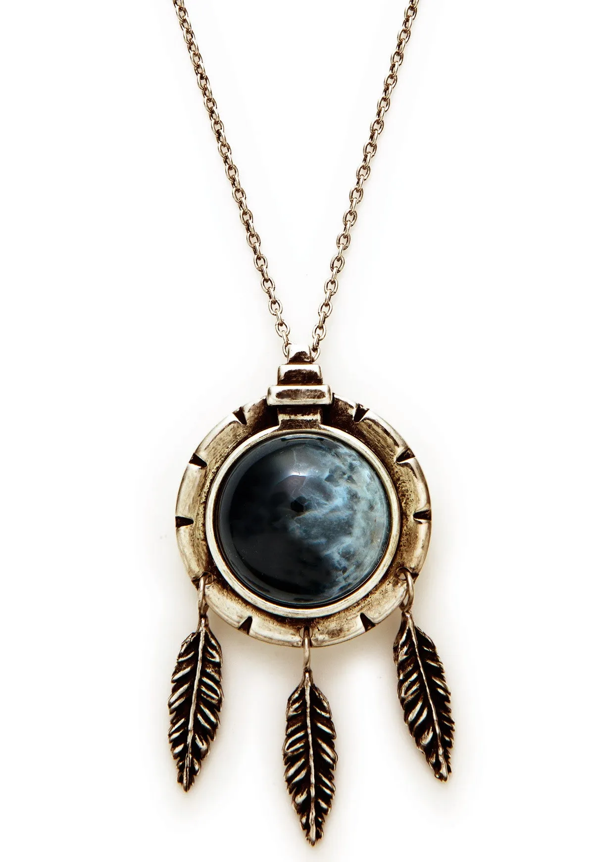 Dial Pendant with Feathers, Brass