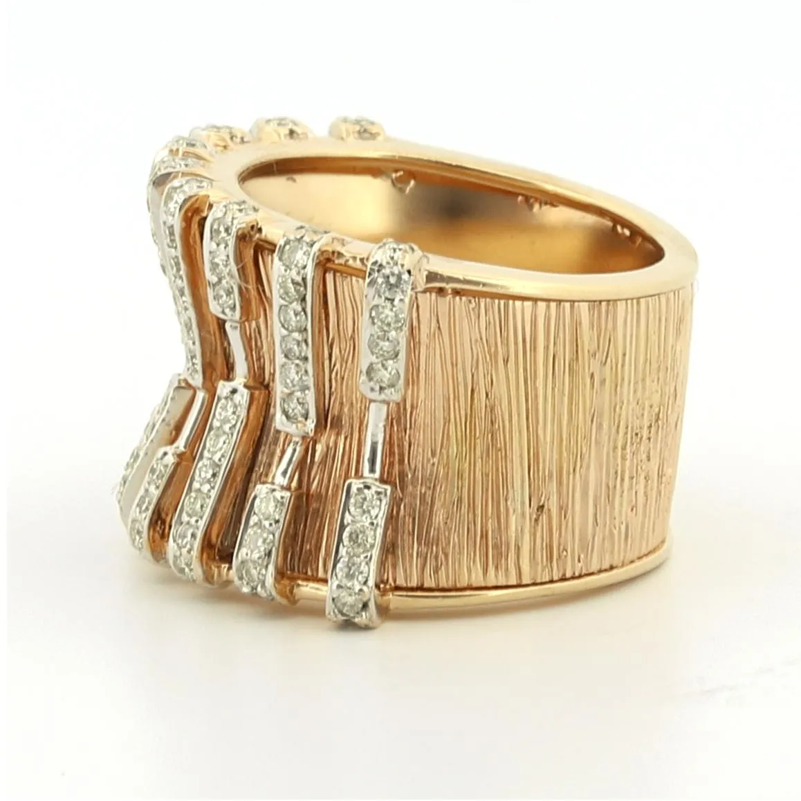 Diamond Concave Wide Band Statement Ring in 18k Rose Gold - Size 7