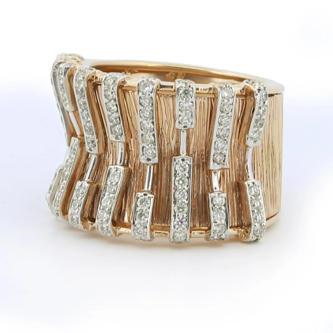 Diamond Concave Wide Band Statement Ring in 18k Rose Gold - Size 7