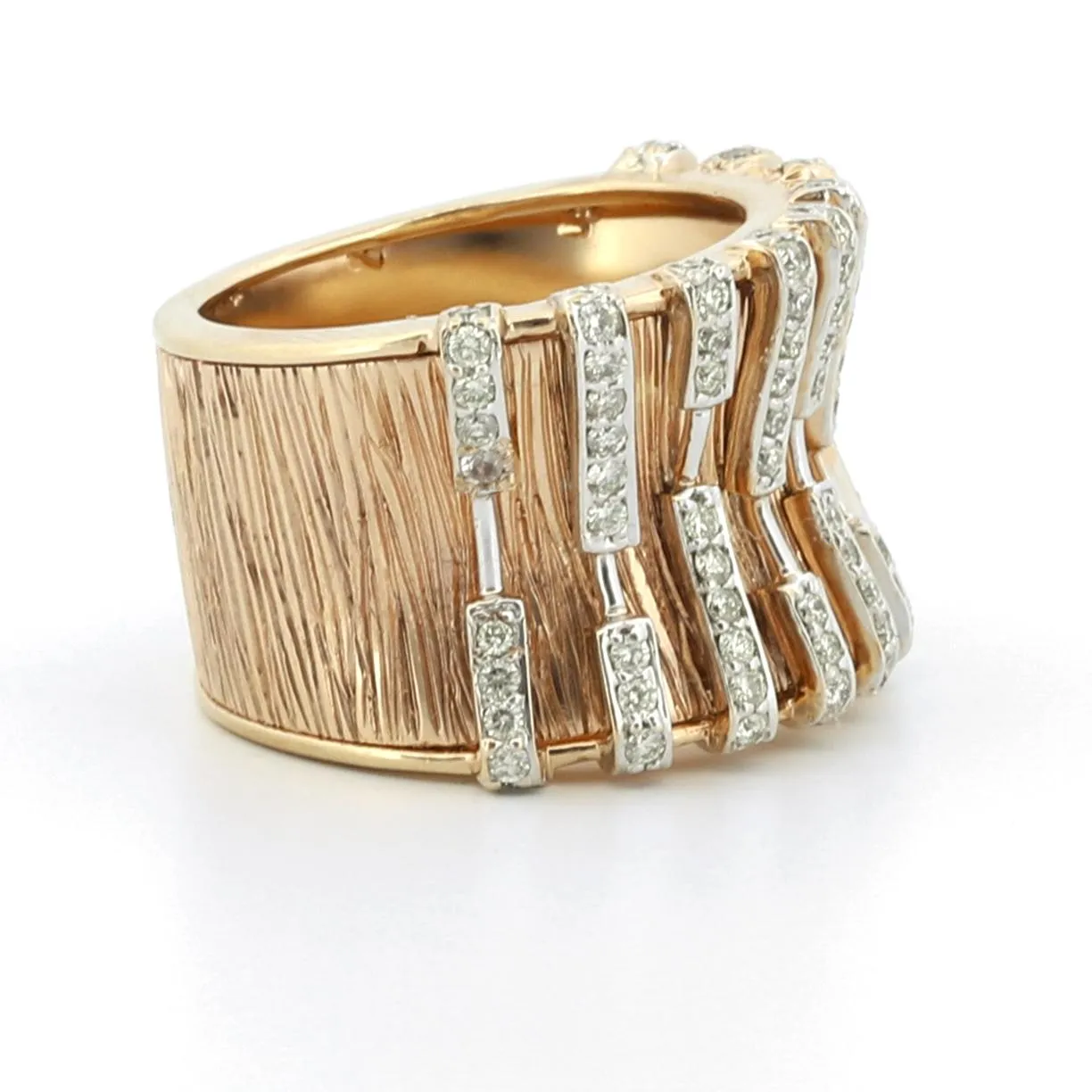 Diamond Concave Wide Band Statement Ring in 18k Rose Gold - Size 7