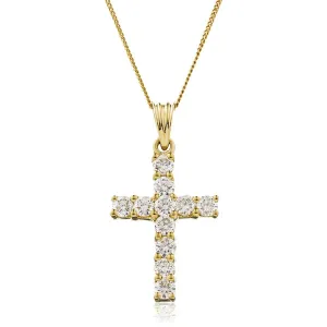 Diamond Cross Pendant Necklace 2.00ct G SI Quality in 18k Yellow Gold