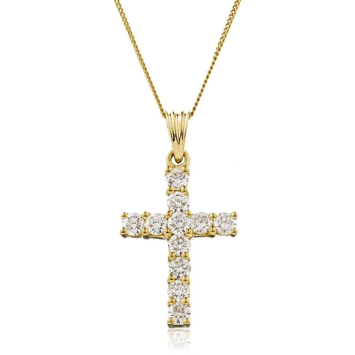 Diamond Cross Pendant Necklace 2.00ct G SI Quality in 18k Yellow Gold