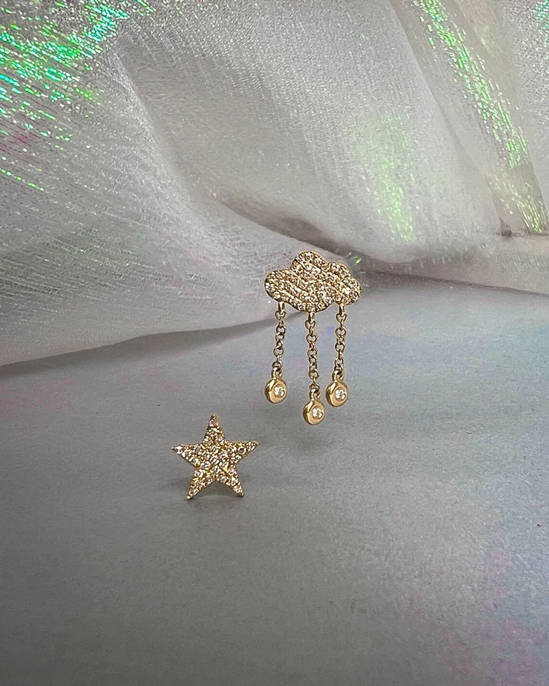 Diamond Pave Cloud and Star Stud Earrings