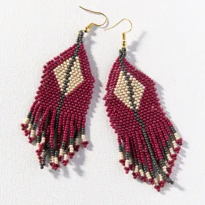 Diamond Seed Bead Earrings Maroon   Grey