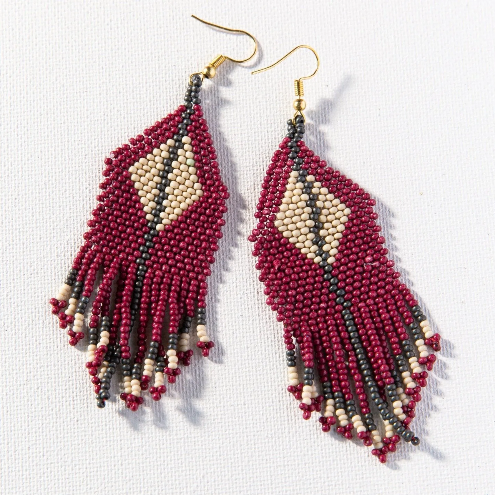 Diamond Seed Bead Earrings Maroon   Grey