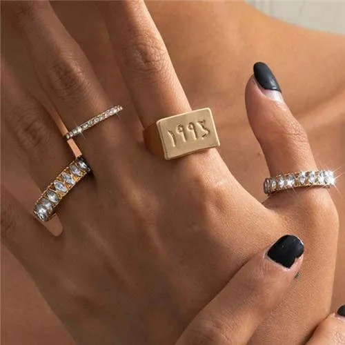 Digital Sparkle: Multiple Elements Rhinestone Rings Set