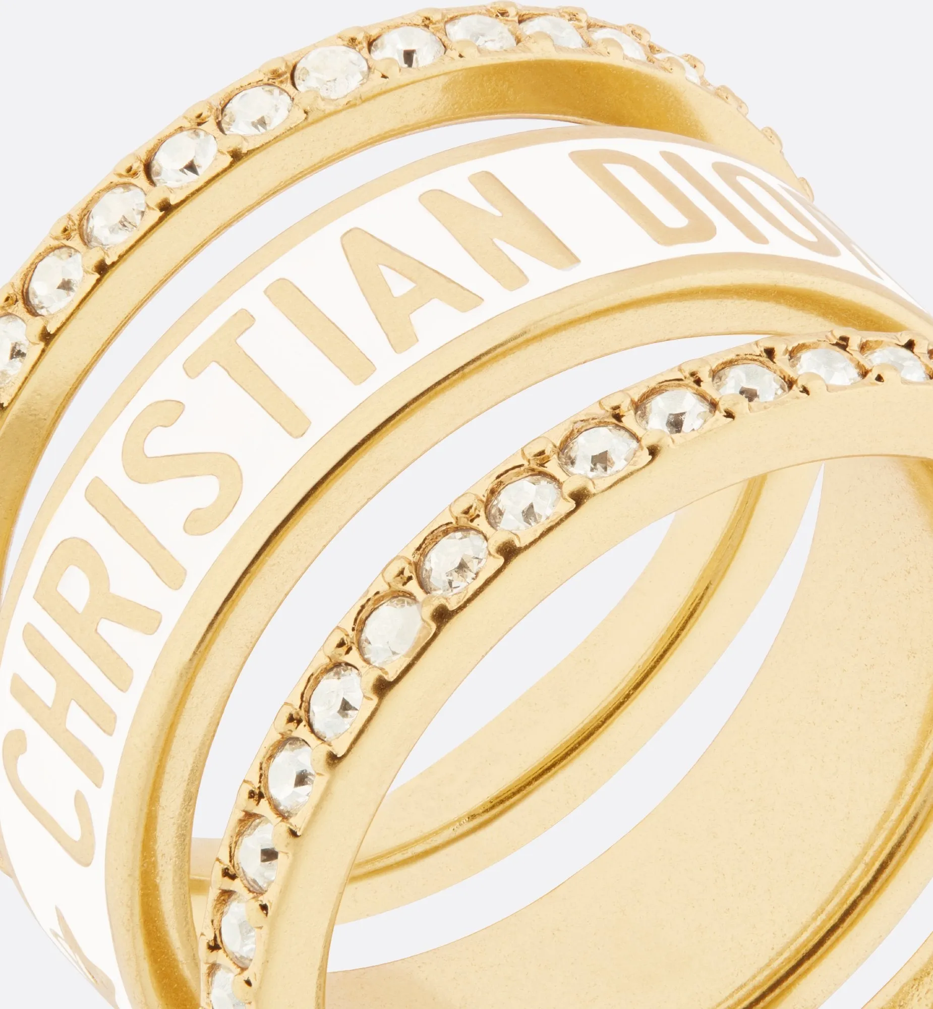 Dior Code Ring Set Gold-Finish Metal And Silver-Tone Crystals With White Lacquer