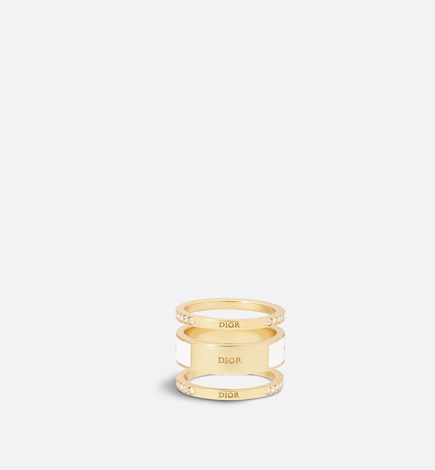 Dior Code Ring Set Gold-Finish Metal And Silver-Tone Crystals With White Lacquer