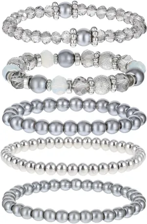 DIVINA VITAE 5 Pcs Beaded Stretch Bracelets Stackable Bracelets Crystal Bead Bracelet Boho Beaded Bracelets Stretch Layering Crystal Stone Beaded Bracelets Trendy Costume Jewelry Gifts for Women