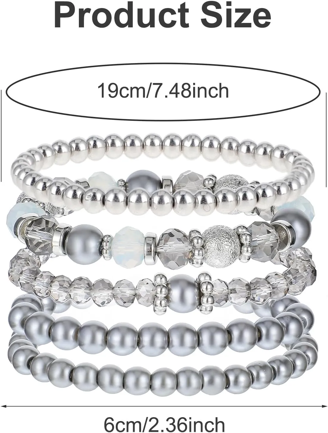 DIVINA VITAE 5 Pcs Beaded Stretch Bracelets Stackable Bracelets Crystal Bead Bracelet Boho Beaded Bracelets Stretch Layering Crystal Stone Beaded Bracelets Trendy Costume Jewelry Gifts for Women